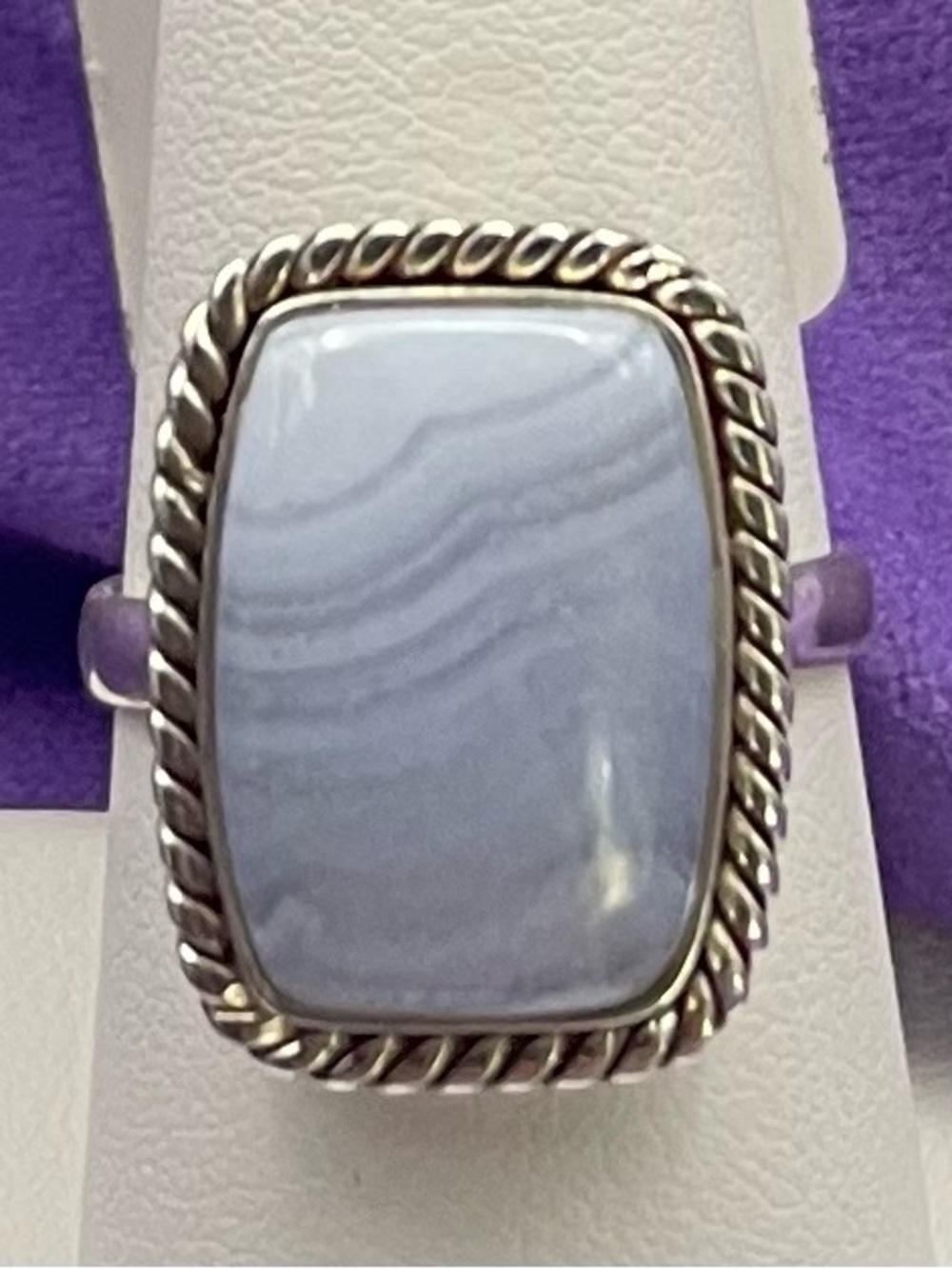 NWT 925 SS Blue Lace Agate Ring sz 8.5 statement, Boho 5.7 grams